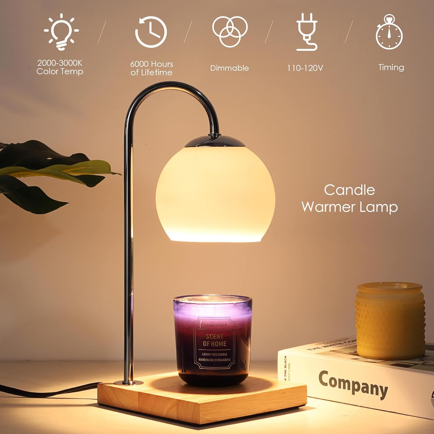 Silver Candle Warmer Lamp with Timer and Glass Lampshade T240