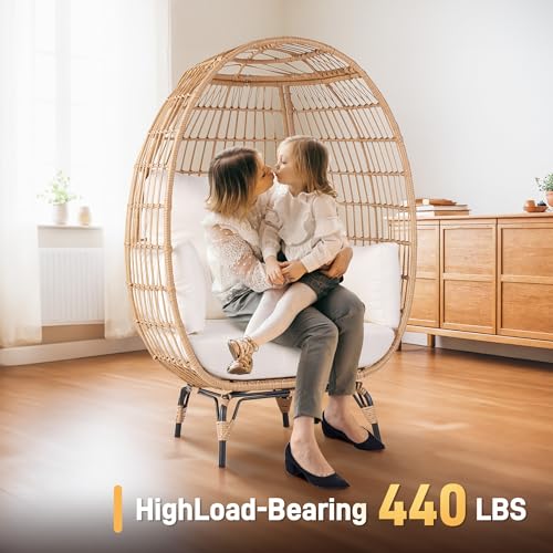Ivory Oversized PE Wicker Egg Chair with 4 Cushions S9768