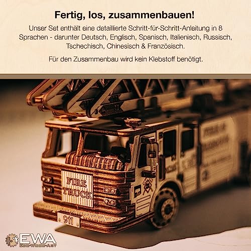 3D Wooden Puzzle Fire Truck Mechanical Model Kit with Wind Up Mechanism, 439 Pieces R585254
