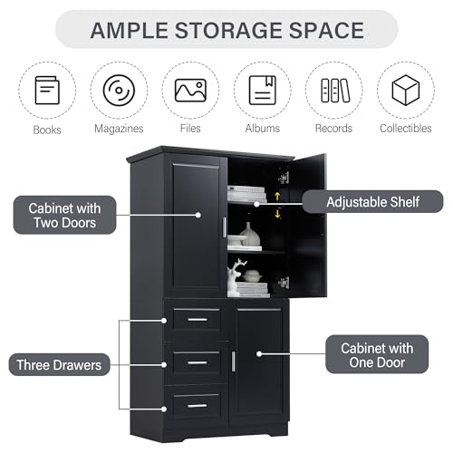 White 3 Door Tall Storage Cabinet with Adjustable Shelves and 3 Drawers H628