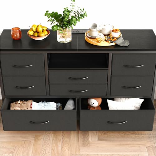 8 Drawer Dresser with Power Outlet and LED, Wood Top L8734