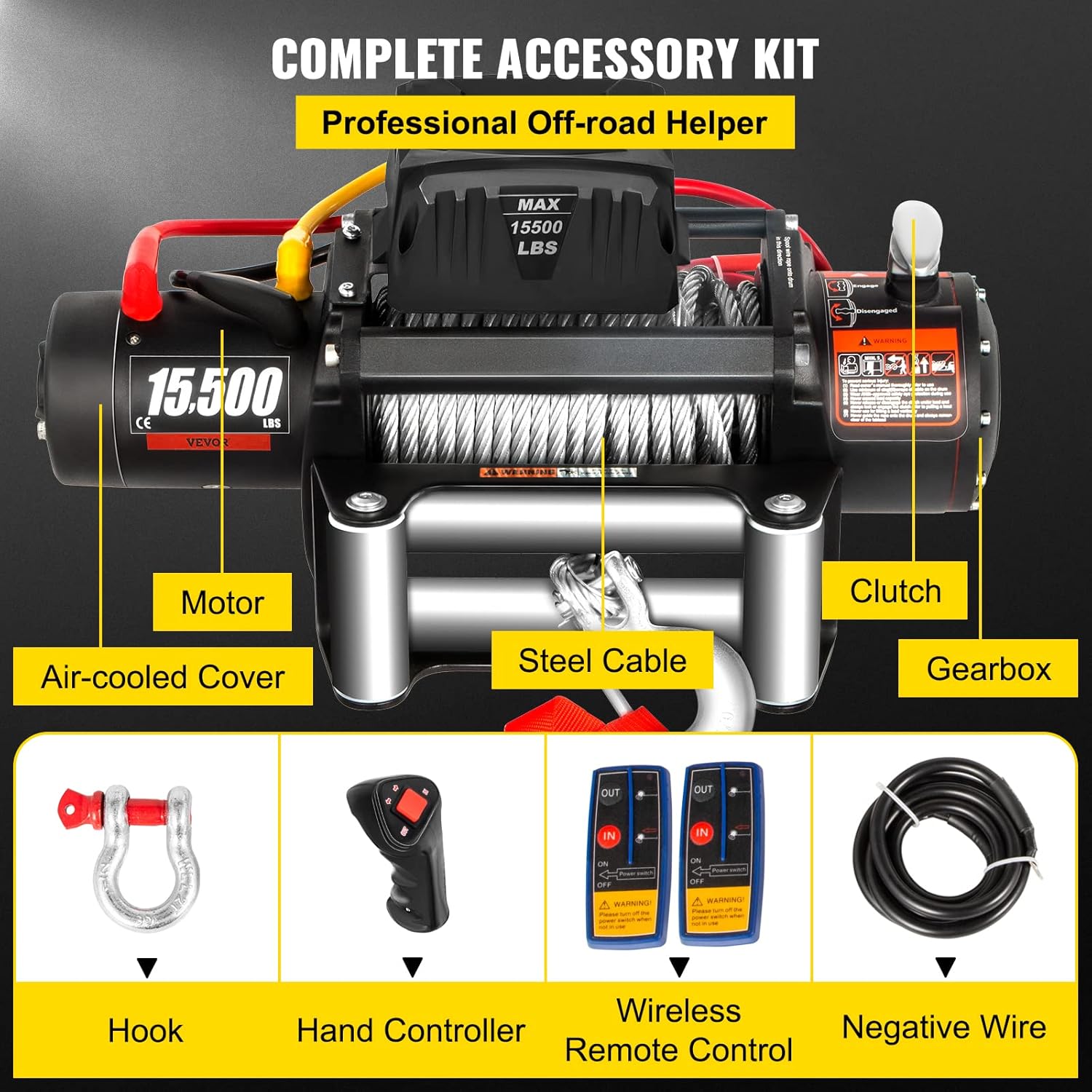 15500lb Electric Winch with 93.5ft Steel Cable 12V Wireless Remote Control I715