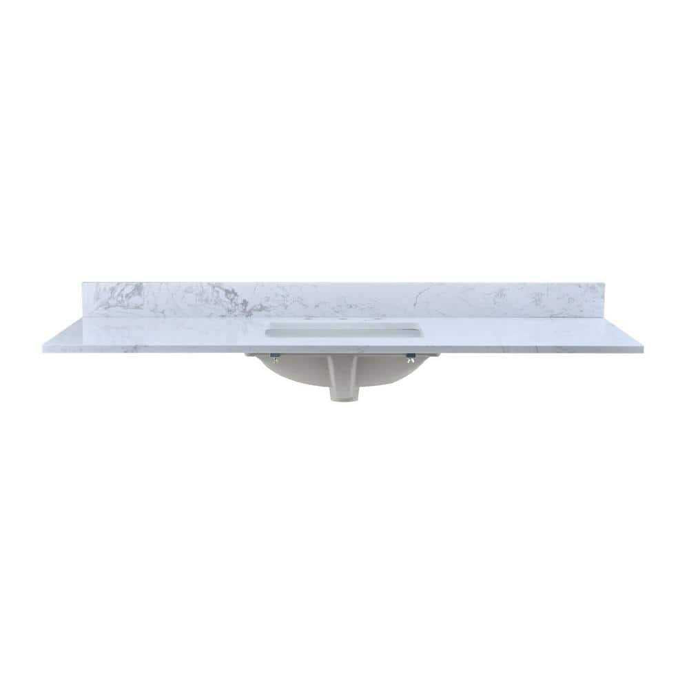 White Engineered Stone Composite Vanity Top with Single Sink Q34635