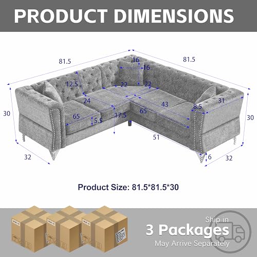 81.5" Chenille L-Shaped 5-Seater Sectional Sofa with 3 Cushions (Gray) H218284