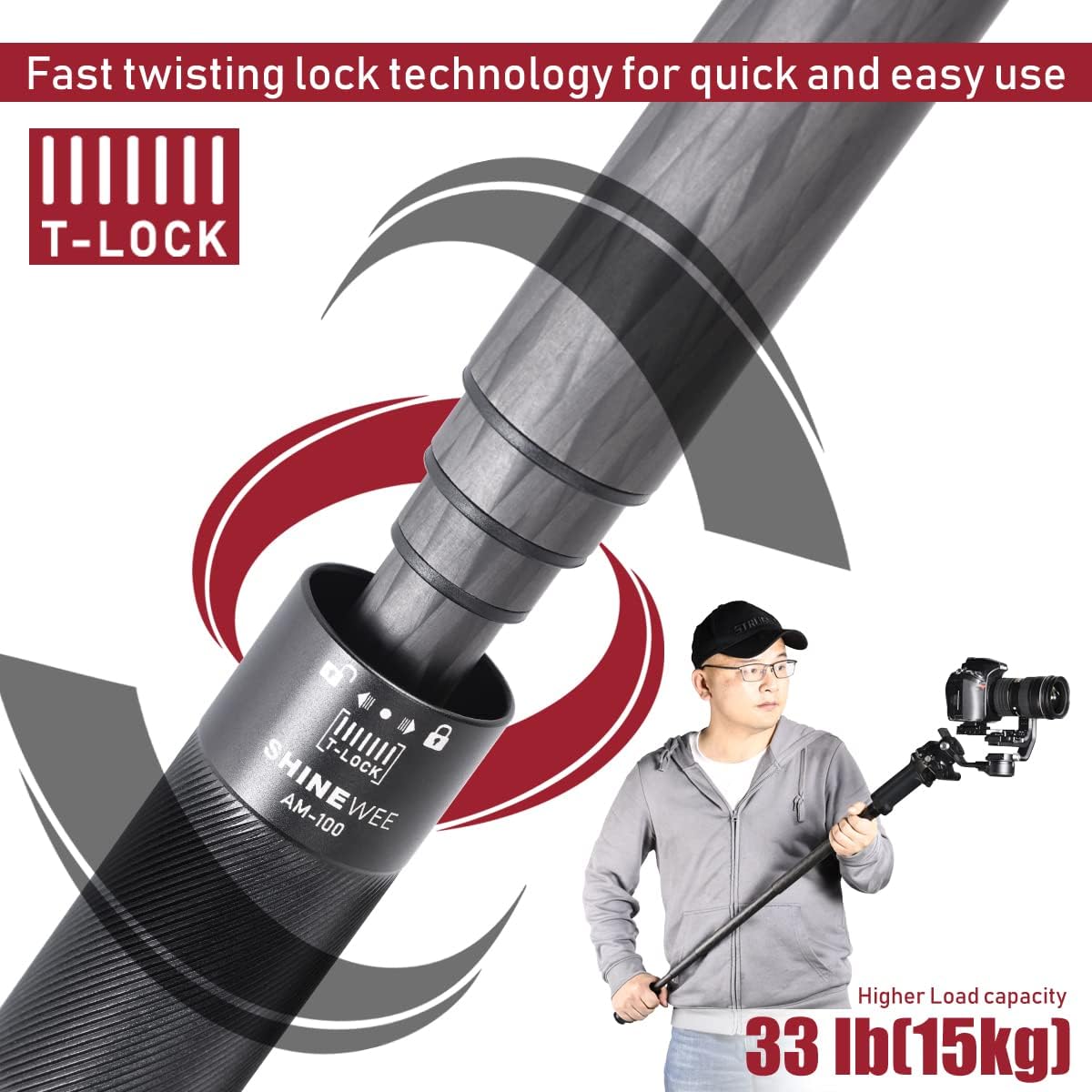 4 Section Carbon Fiber Extension Pole with 1/4 Screw Mount J347391
