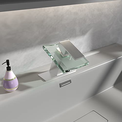 Black Bathroom Faucet Glass Waterfall Single Handle Sink Faucet Matte Black M947343