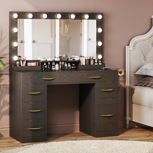 White Vanity Desk with Lights and Large Mirror Q911