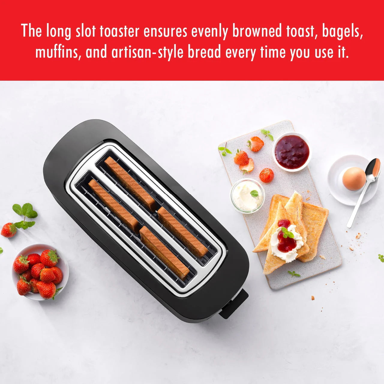 Silver 4-Slice Long Slot Toaster P165474