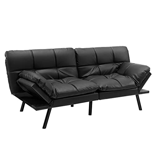 Black Memory Foam Convertible Futon Sofa Bed with Adjustable Armrest M9041