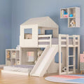 White Twin Over Full Size Wooden Bunk Beds with Slide J48714
