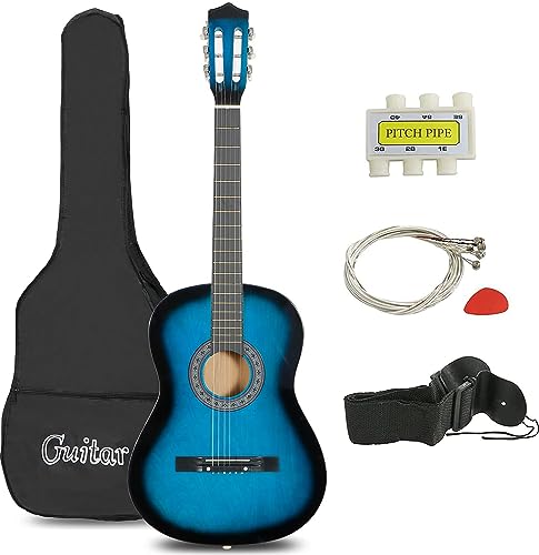 Natural Acoustic Guitar With Guitar Case, Strap, Tuner and Pick D575