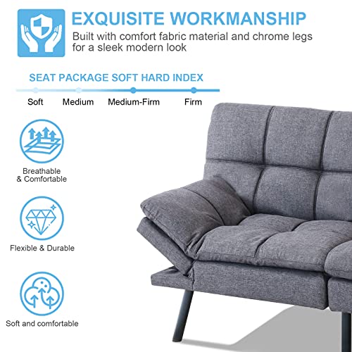 Grey Linen Memory Foam Futon Sofa Bed 71''x33''x31.5'' J6663