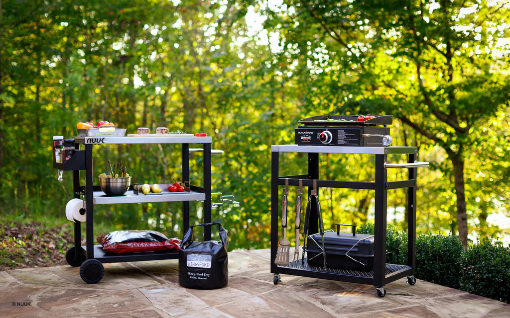 Three-Shelf Stainless Steel Outdoor Dining Cart Table on Wheels P687