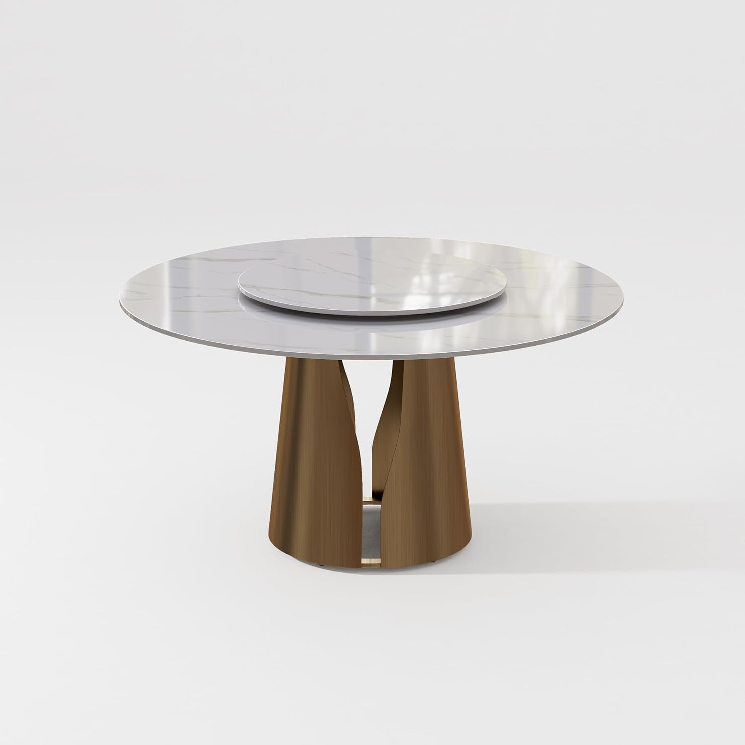 51" Glossy White Sintered Stone Top Round Dining Table with Lazy Susan L330904