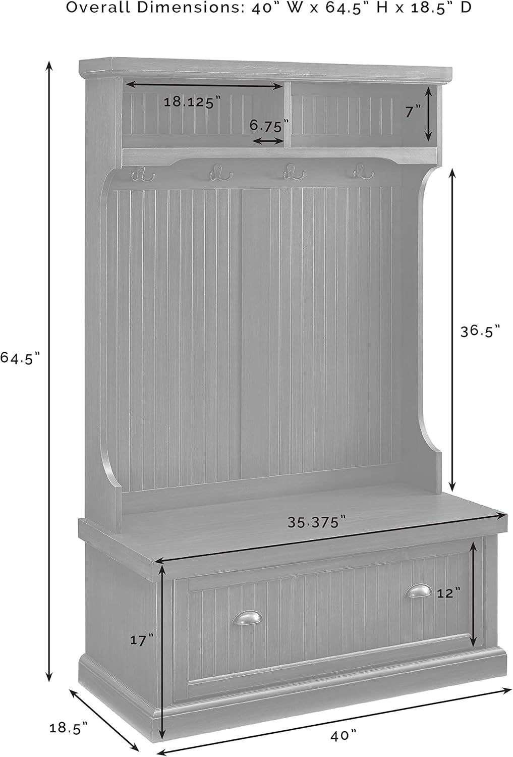 Distressed Gray Hall Tree with Coat Rack and Shoe Cabinet L780441