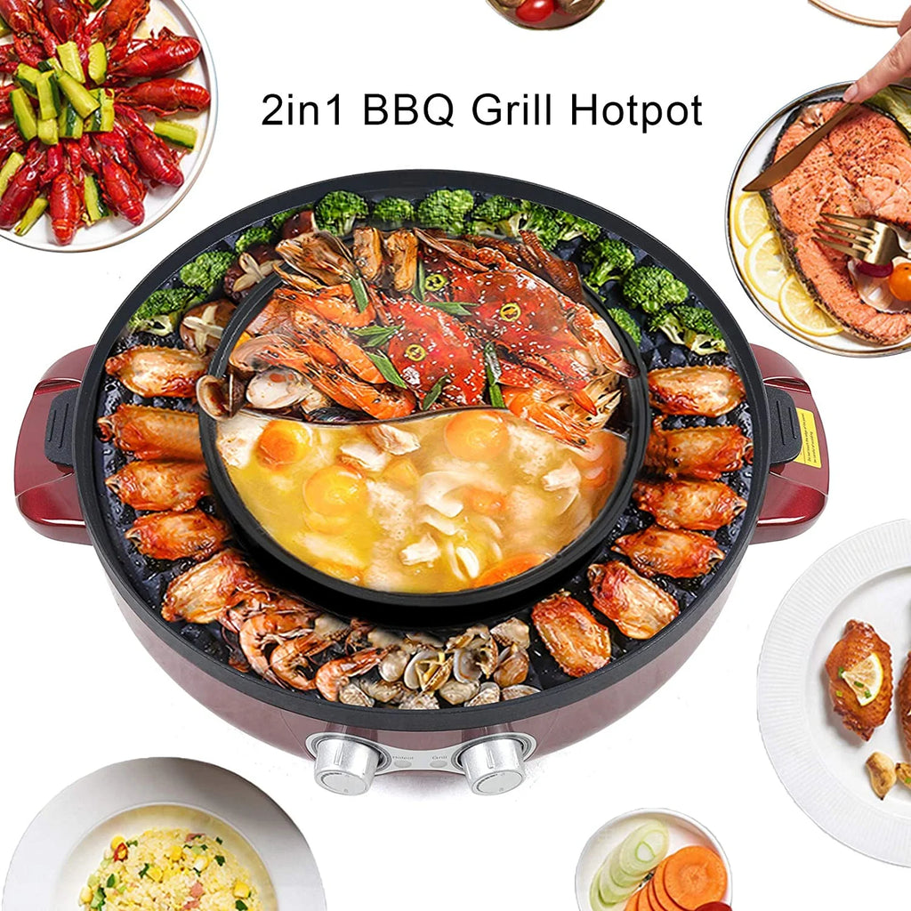 2 in 1 Electric Smokeless BBQ Grill and Hot Pot, 3.6L 2200W D28259