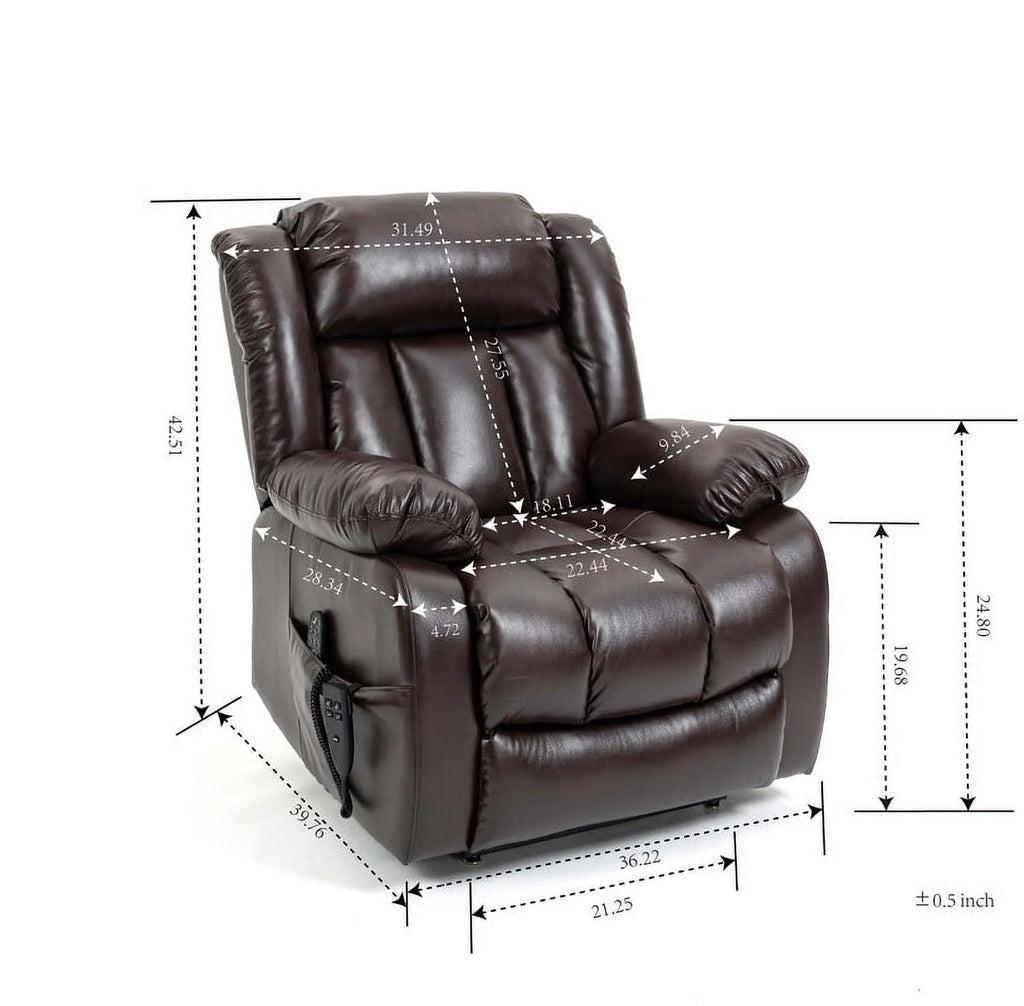 Deep Brown Leather Power Lift Recliner Chair with 8-Point Vibration Massage Lumbar Heating J898624