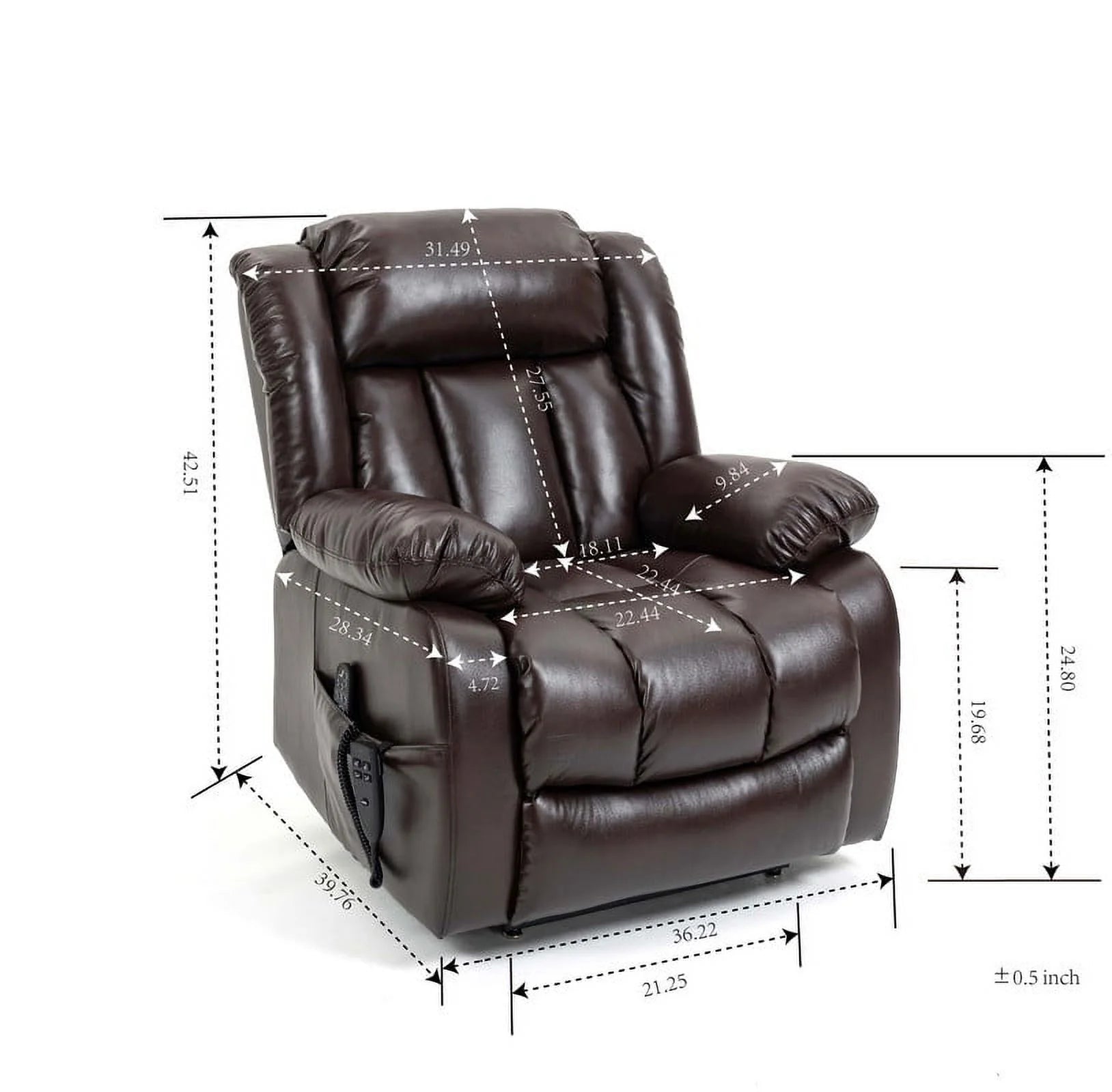 Deep Brown Leather Power Lift Recliner Chair with 8-Point Vibration Massage Lumbar Heating J898624