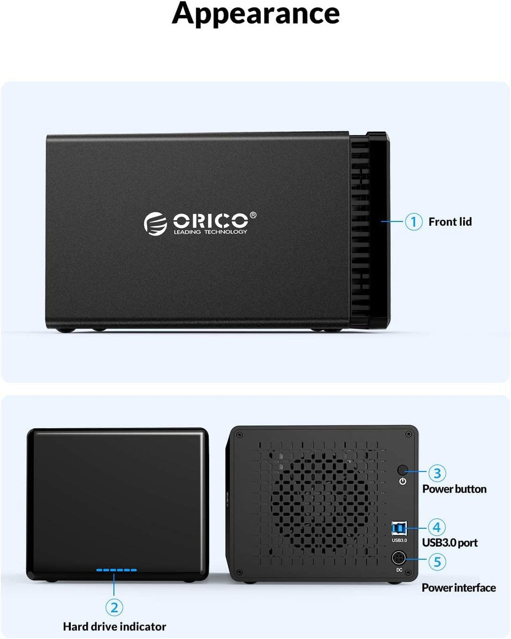 4 Bay HDD Raid Enclosure USB External Hard Drive Enclosure Aluminum SATA III Disk Storage Case Tool-Free for 2.5/3.5 SSD HDD Support 64TB H22537