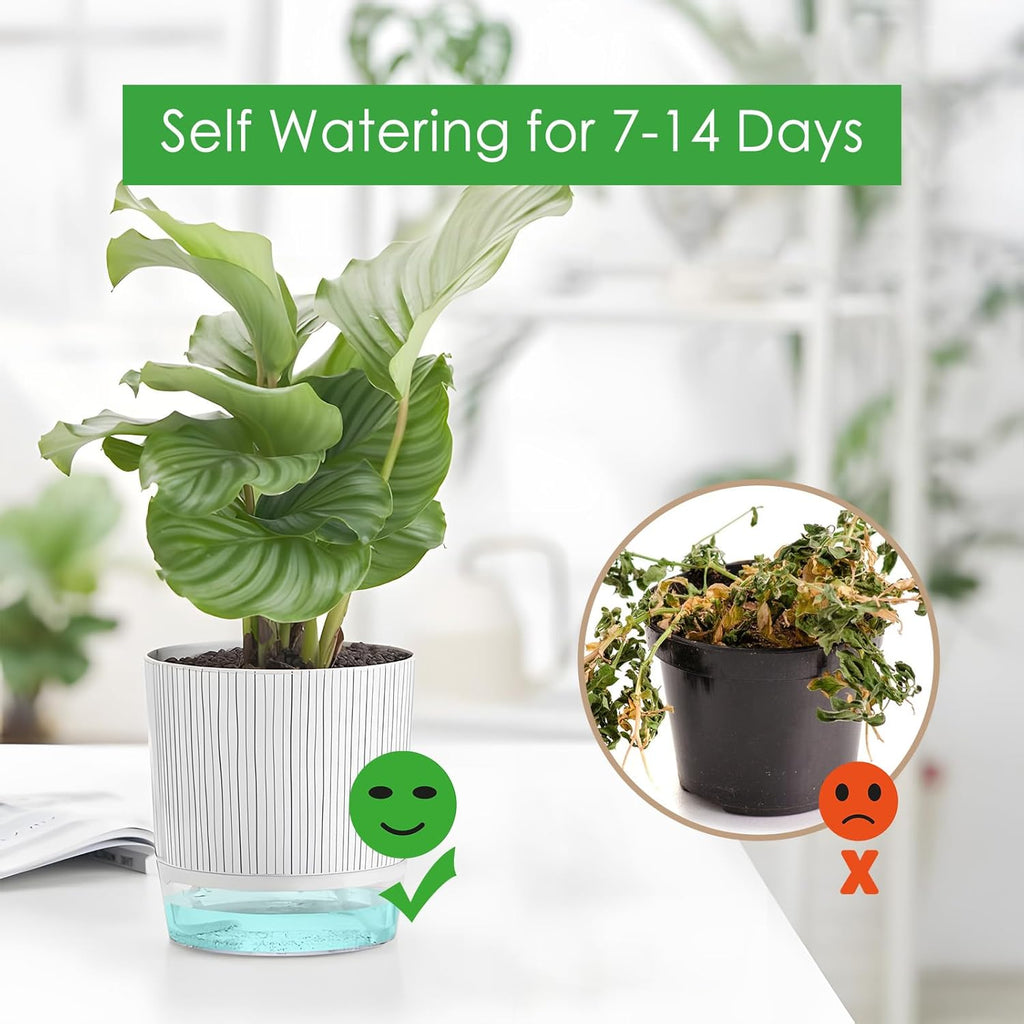 4 Pack Self Watering Pots, 4.3+5.5 Inch Planter Pot with Wick Rope and Reservoir S17573