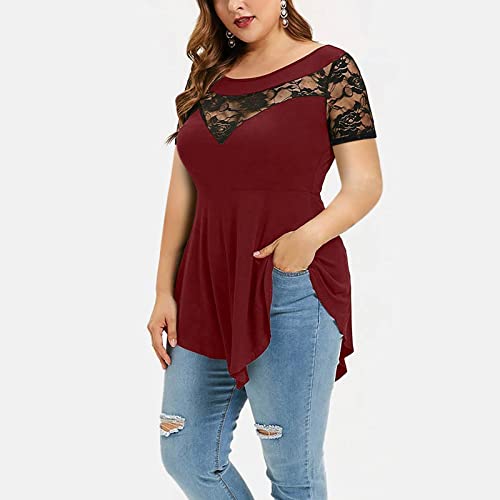 Women's Floral Lace Short Sleeve Blouses Plus Size Tunic Tops G510