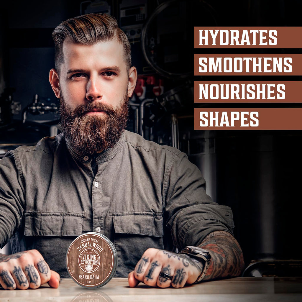 Sandalwood Beard Balm and Beard Oil Bundle with Argan and Jojoba Oils K21629