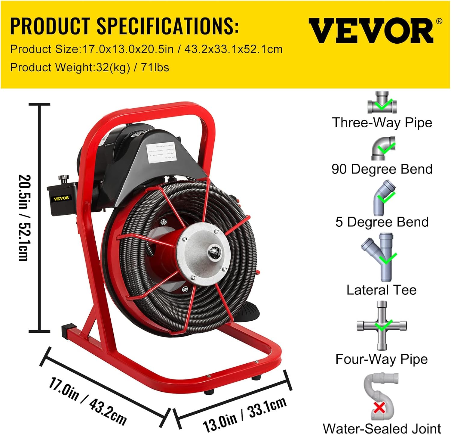 50 Ft x 1/2 Inch Drain Cleaning Machine with 4 Cutters E540