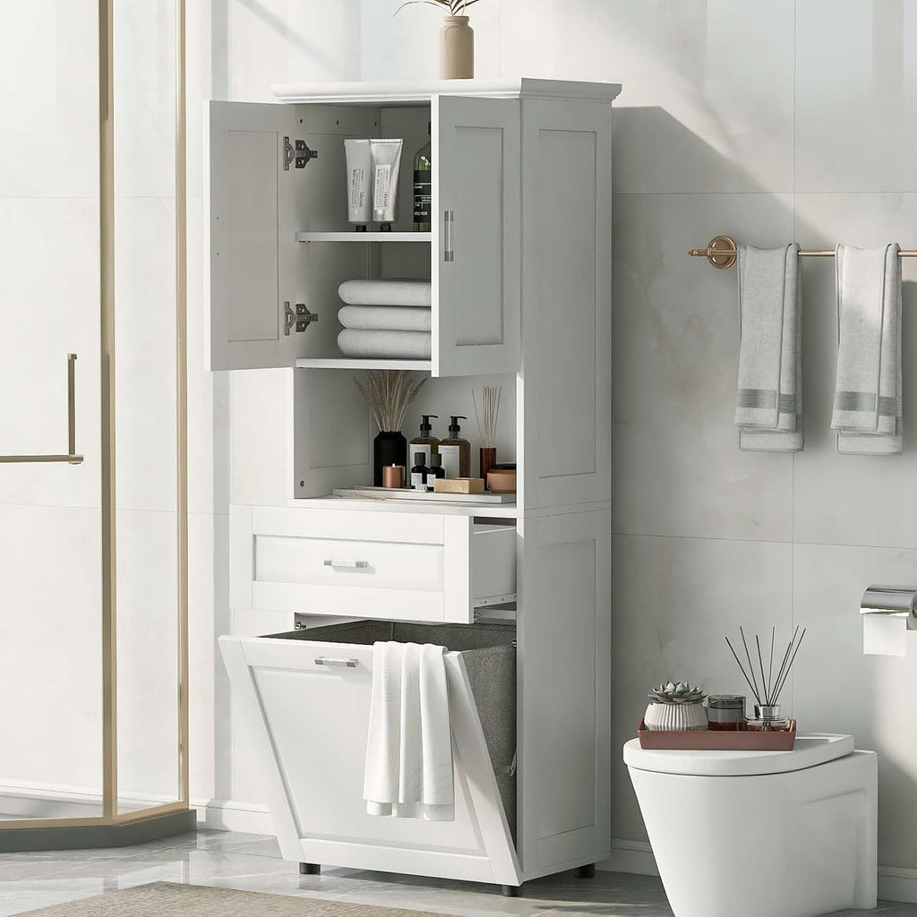 70" Tall Tilt Out Laundry Hamper Cabinet with 2 Doors and Adjustable Shelf A80818