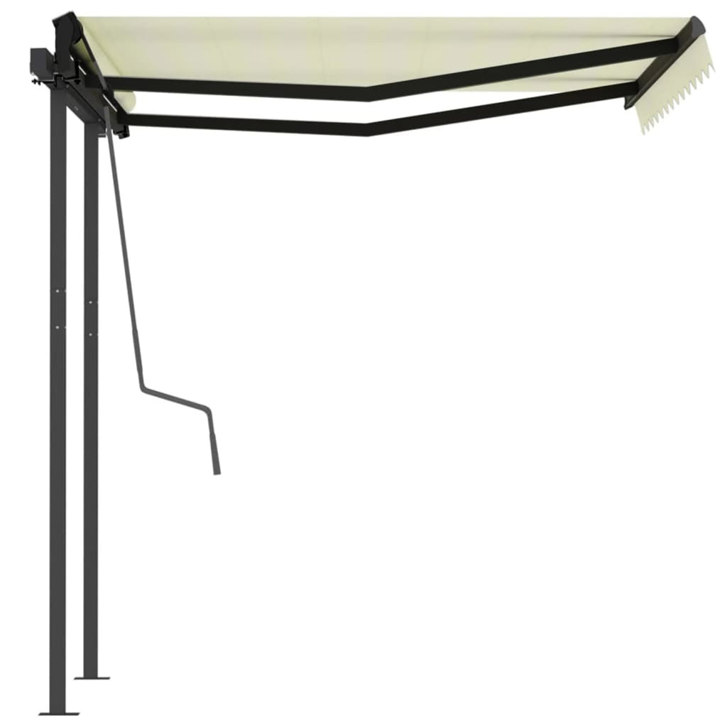 Manual Retractable Awning with Posts Outdoor Canopy Sunshade Shelter Cream 118.1 x 98.4 Inches L56507