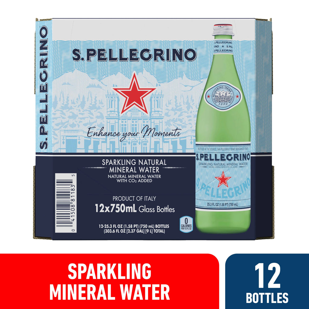 Sparkling Natural Mineral Water, 303.6 fl oz, 12 Pack Glass Bottles Q888744