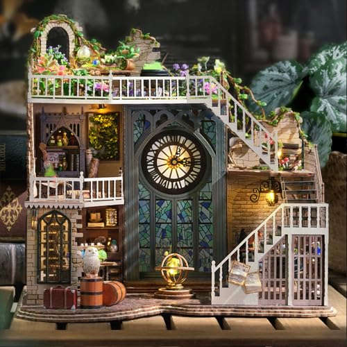 DIY Dollhouse Miniature Wooden Furniture Kit with Dust Proof Cover and Music Box H214975