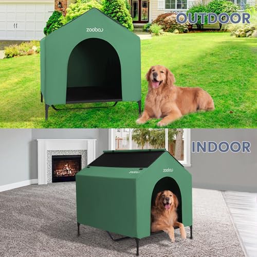 42" Outdoor Dog House with Weatherproof 600D PVC Canopy, Elevated Dog Bed I230