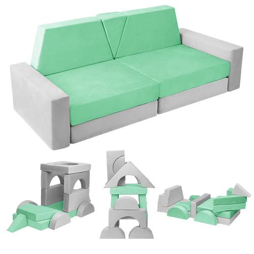 15pcs Modular Kids Play Couch Convertible Foam Sofa Gray E2151