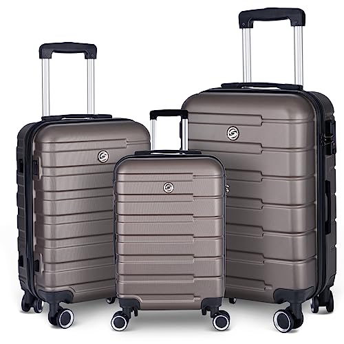 3 Piece Hardshell Expandable ABS Luggage Set with Spinner Wheels and TSA Lock 20in/24in/28in Cement Grey R286
