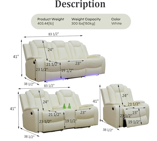 Black 3 Piece Leather Power Reclining Sofa Set R4872