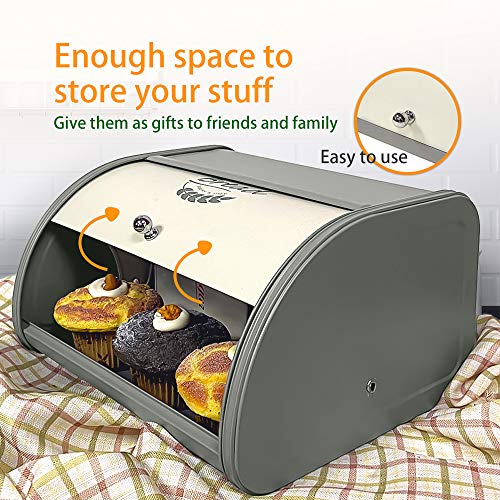 Metal Bread Box with Roll Top Lid Z2588
