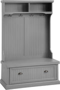 Distressed Gray Hall Tree with Coat Rack and Shoe Cabinet L780441