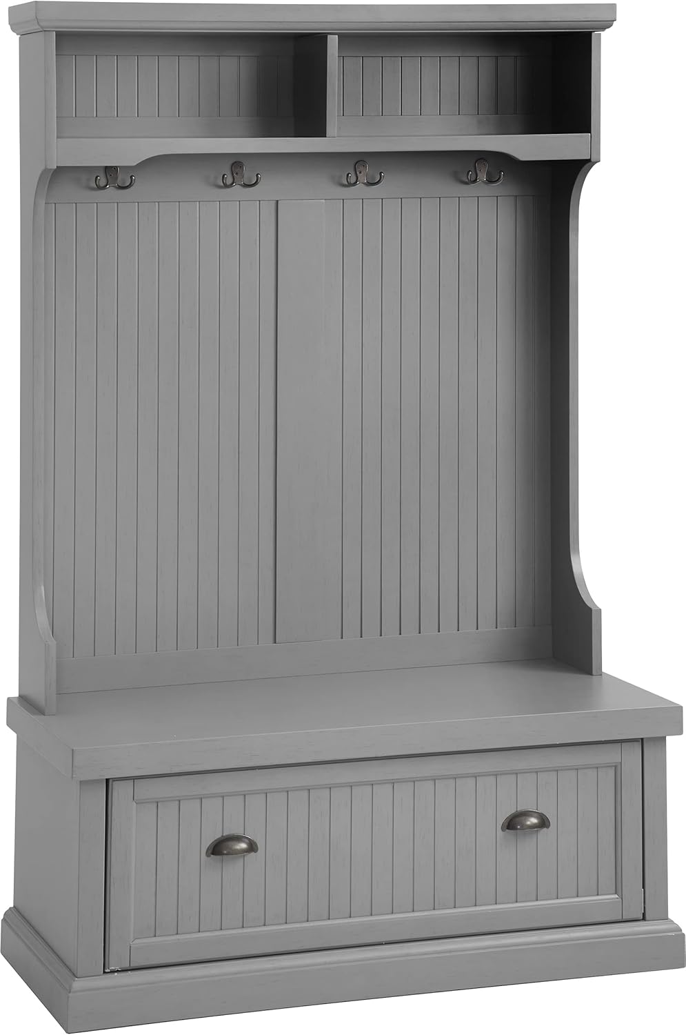Distressed Gray Hall Tree with Coat Rack and Shoe Cabinet L780441