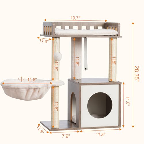 Rustic Brown Wooden Cat Tree with 3 Scratching Posts U357297