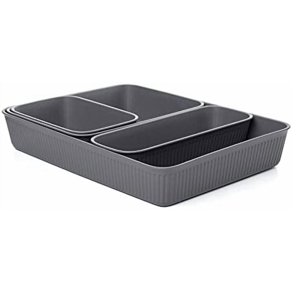 Grey Plastic Desk Drawer Organizer Tray Set of 4 Q35856