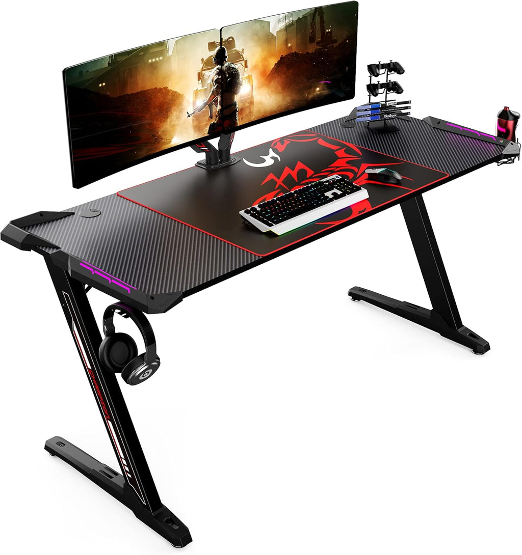 60 inch Z Shaped Gaming Desk with RGB LED Lights Z1896
