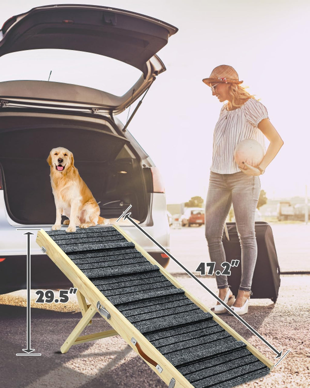 47.2" Long Wooden Folding Pet Ramp with Non-Slip Traction Mat (Grey) C343741