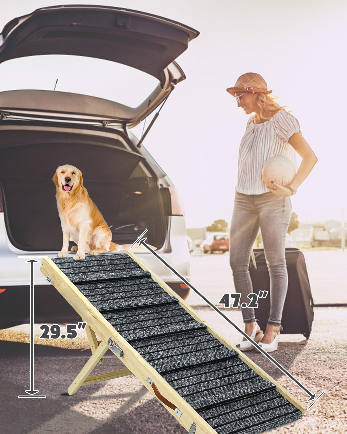 47.2" Long Wooden Folding Pet Ramp with Non-Slip Traction Mat (Grey) C343741