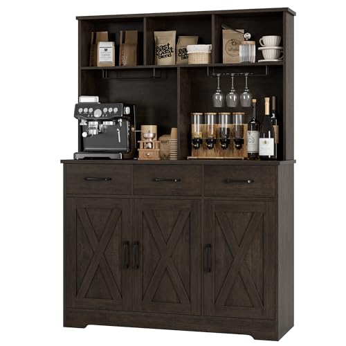 Rustic Brown Buffet Cabinet with Hutch and 3 Drawers M90701