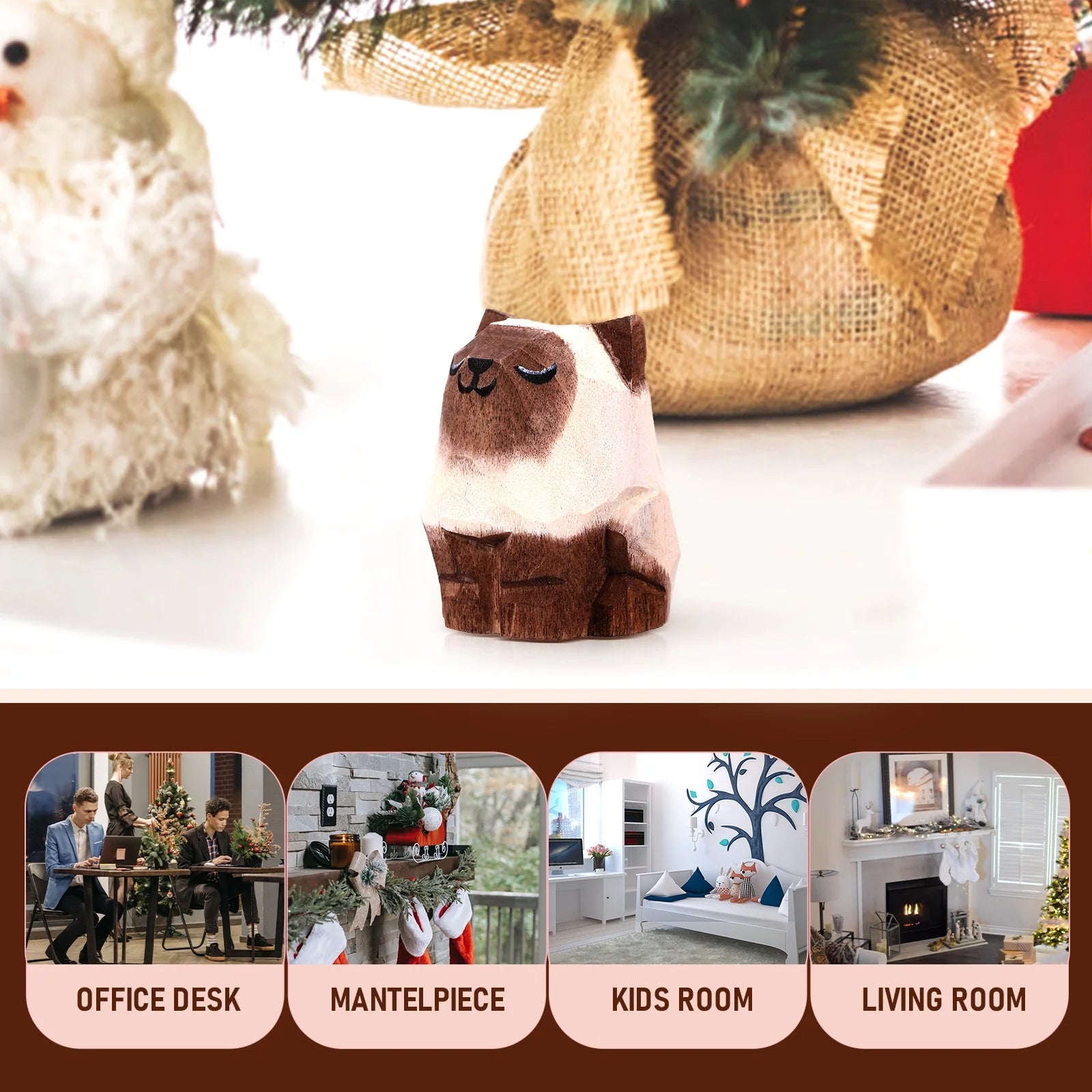 Desktop Wooden Cat Ornament Y966