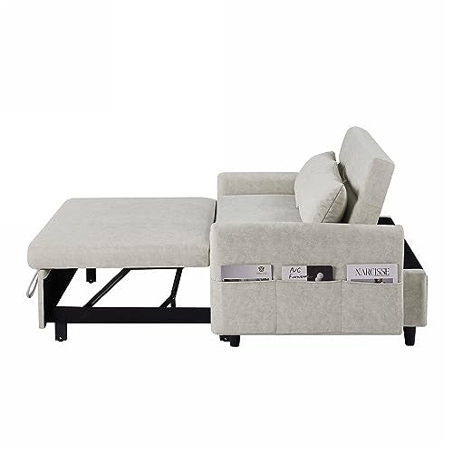 Gray 3 in 1 Convertible Sleeper Sofa Futon Couch Pullout Bed with Storage Pockets Y651277