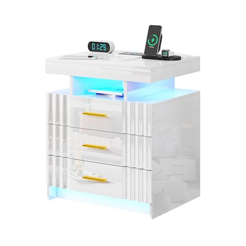 Black Nightstand with Charging Station and Storage Drawers X42243
