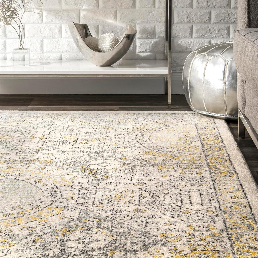 2x10 Runner Rug Gold/Off-White D613