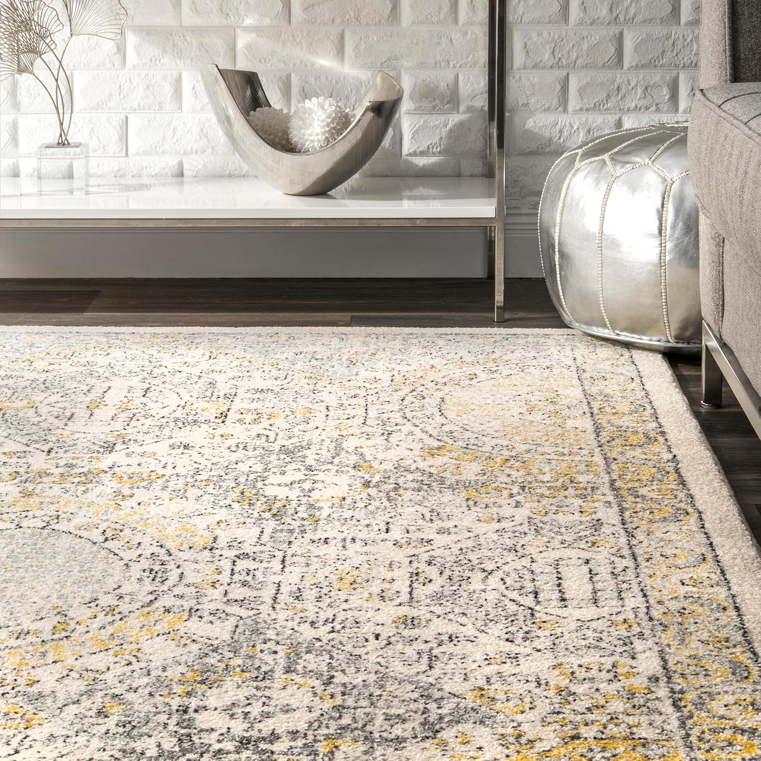 2x10 Runner Rug Gold/Off-White D613