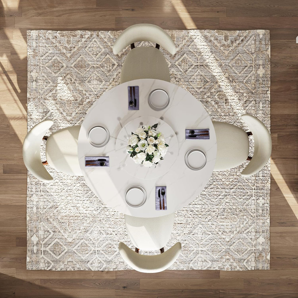 51" Glossy White Sintered Stone Top Round Dining Table with Lazy Susan L330904